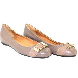 Calvin Klein "Morna" Winter Taupe Leather Buckle Ballet Wedge
